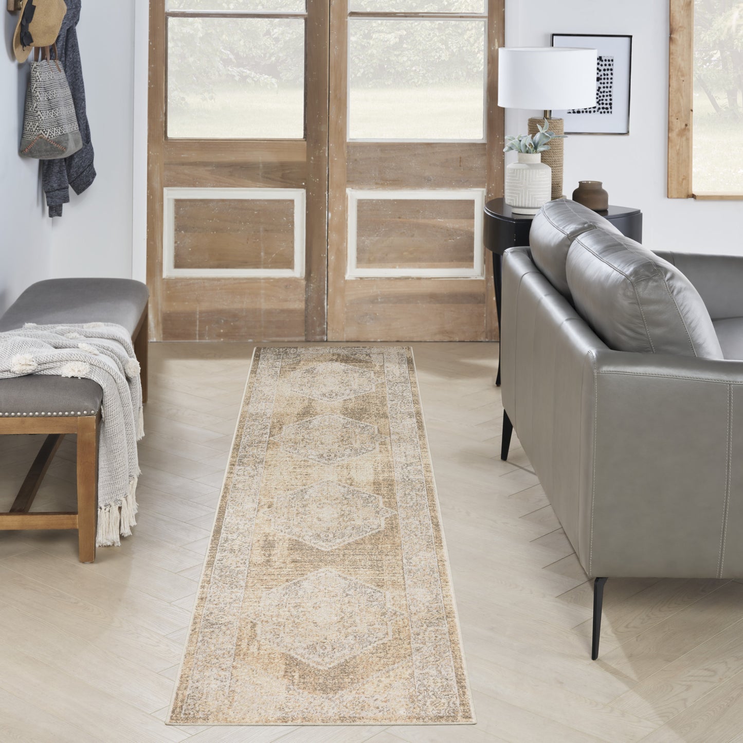 4' X 6' Beige Oriental Power Loom Washable Area Rug