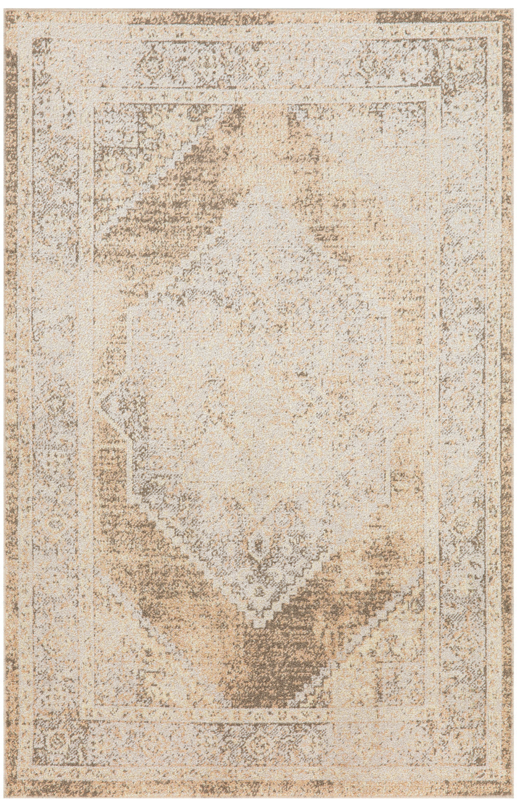 5' X 7' Beige Oriental Power Loom Washable Area Rug