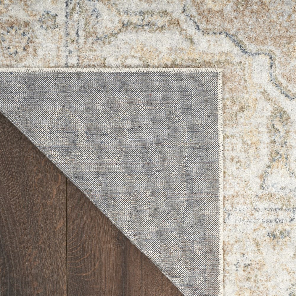 5' X 7' Beige Oriental Power Loom Washable Area Rug