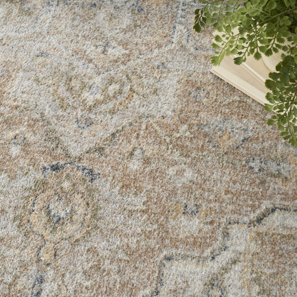 5' X 7' Beige Oriental Power Loom Washable Area Rug
