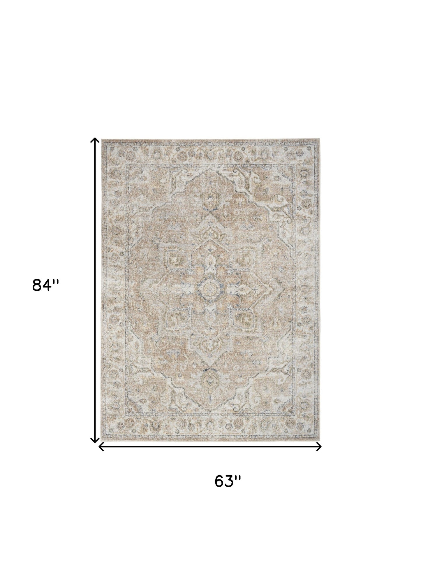 5' X 7' Beige Oriental Power Loom Washable Area Rug