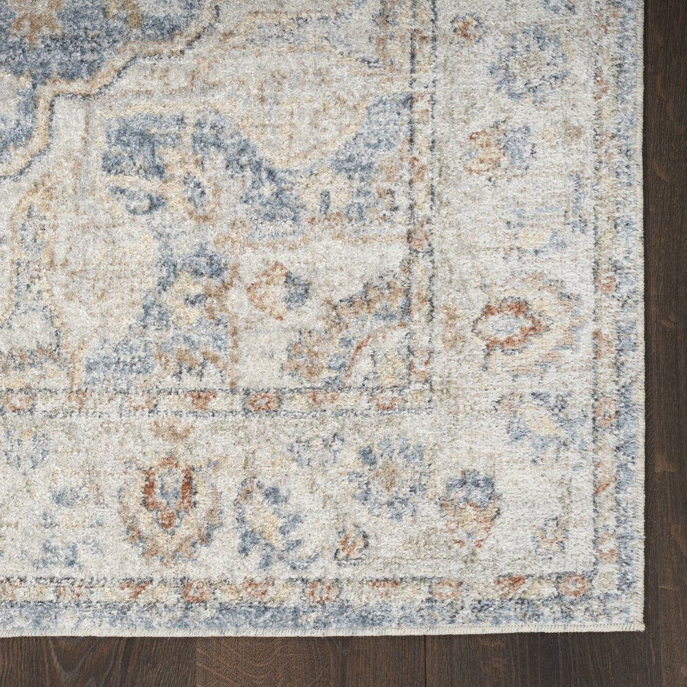 7' X 9' Denim Blue Oriental Power Loom Washable Area Rug