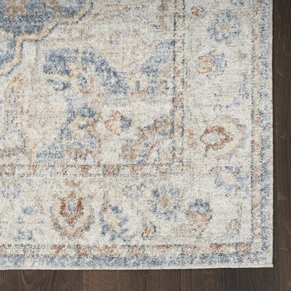 7' X 9' Denim Blue Oriental Power Loom Washable Area Rug