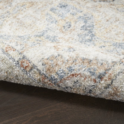 7' X 9' Denim Blue Oriental Power Loom Washable Area Rug