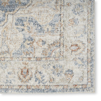 7' X 9' Denim Blue Oriental Power Loom Washable Area Rug