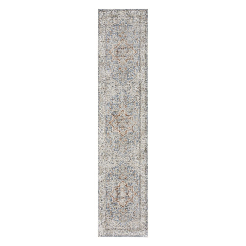 8' Denim Blue Oriental Power Loom Washable Runner Rug
