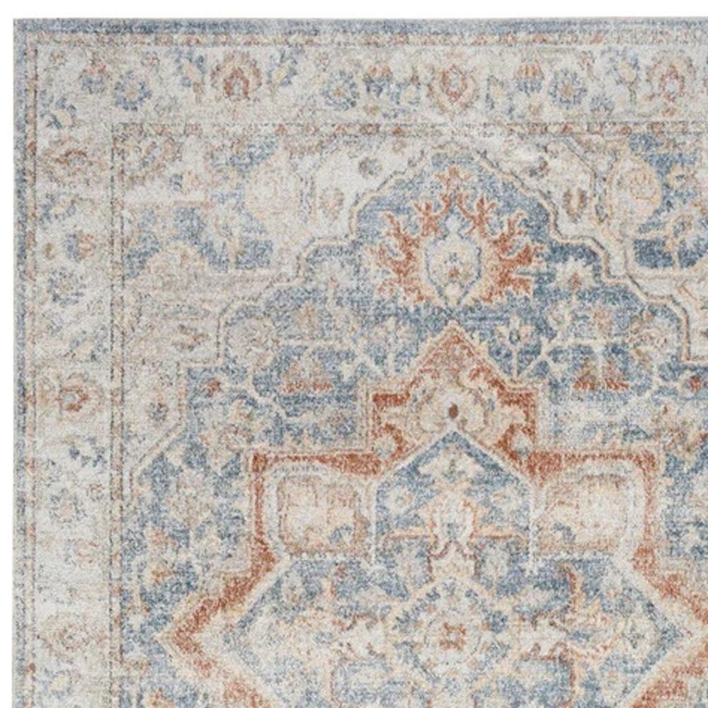 8' Denim Blue Oriental Power Loom Washable Runner Rug