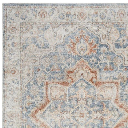 8' Denim Blue Oriental Power Loom Washable Runner Rug