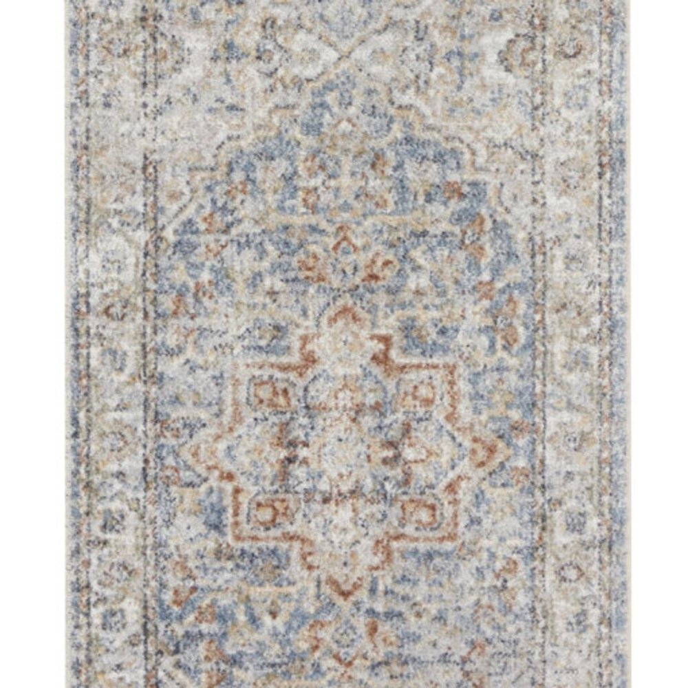 8' Denim Blue Oriental Power Loom Washable Runner Rug