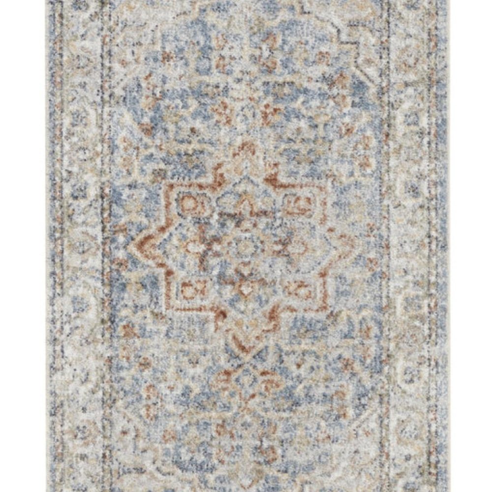 8' Denim Blue Oriental Power Loom Washable Runner Rug