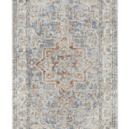 8' Denim Blue Oriental Power Loom Washable Runner Rug