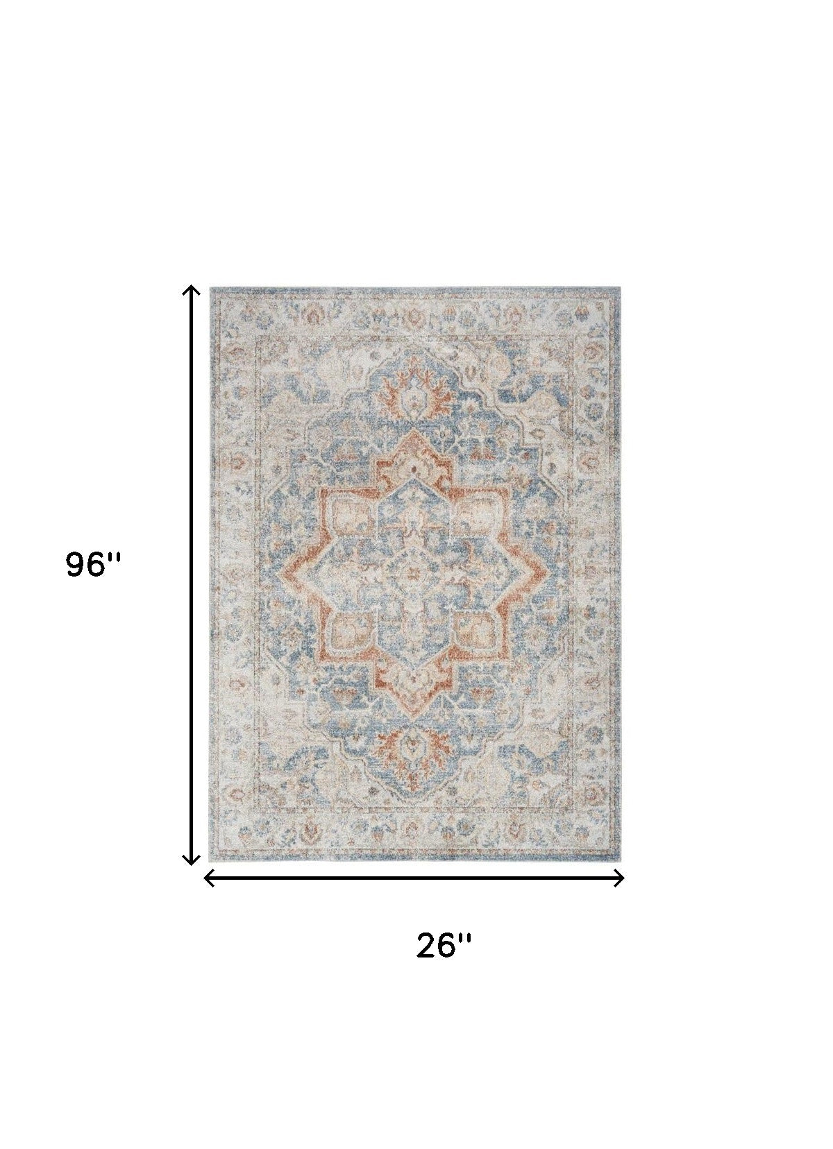 8' Denim Blue Oriental Power Loom Washable Runner Rug