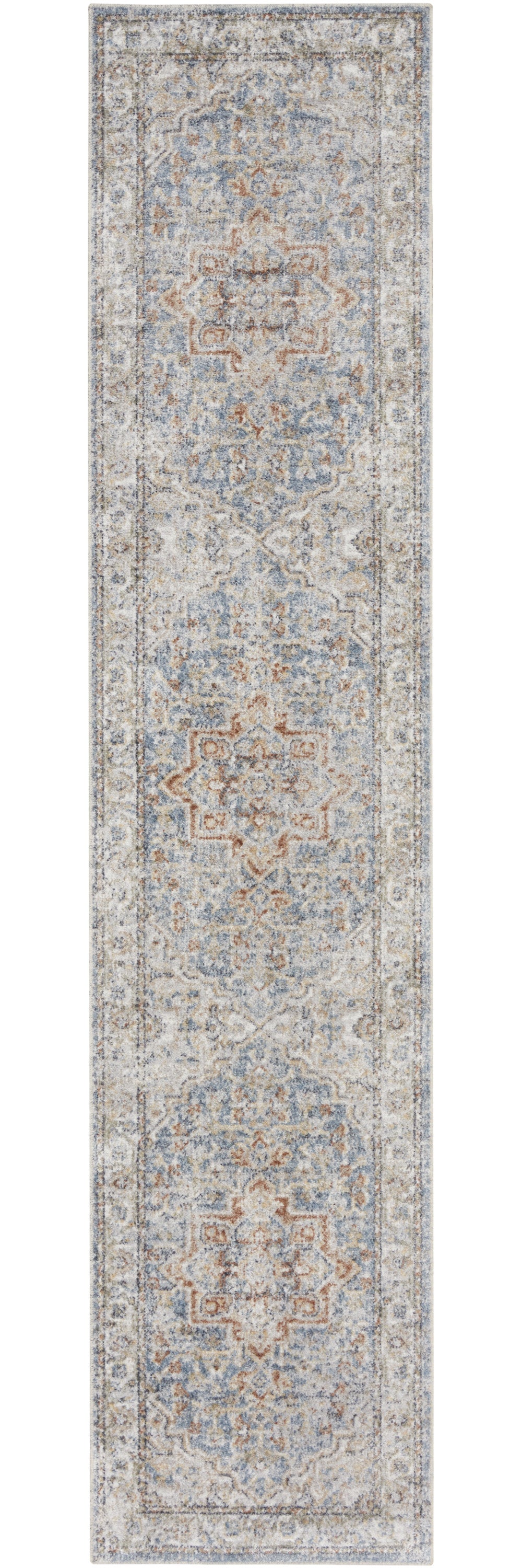 8' Denim Blue Oriental Power Loom Washable Runner Rug