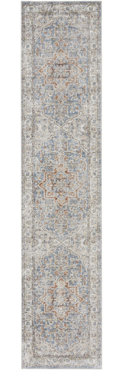 8' Denim Blue Oriental Power Loom Washable Runner Rug