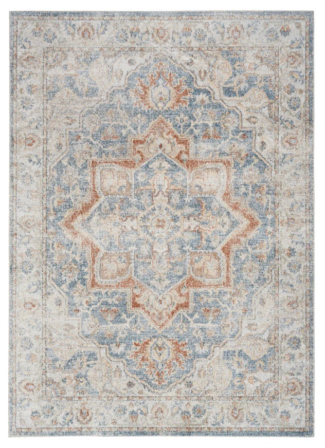 8' Denim Blue Oriental Power Loom Washable Runner Rug