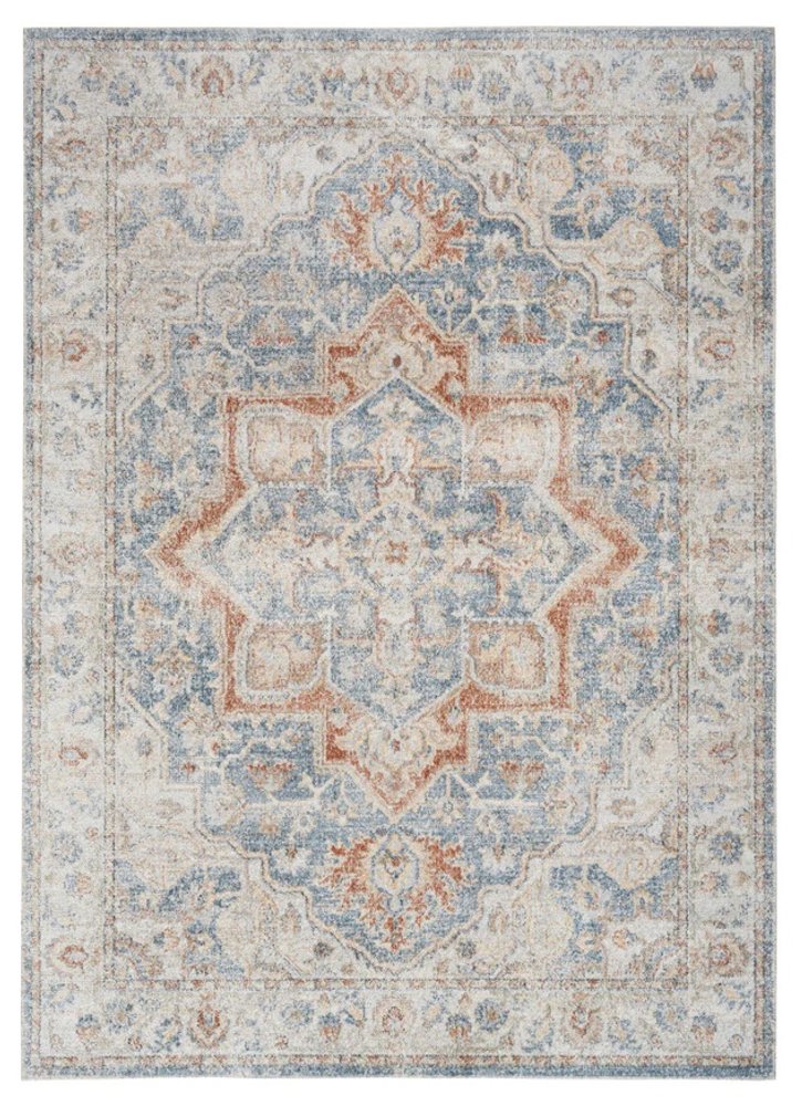 8' Denim Blue Oriental Power Loom Washable Runner Rug