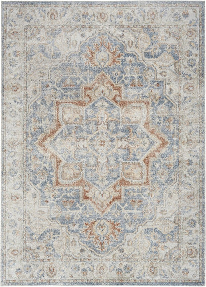 4' X 6' Denim Blue Oriental Power Loom Washable Area Rug