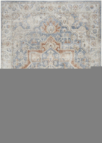 4' X 6' Denim Blue Oriental Power Loom Washable Area Rug