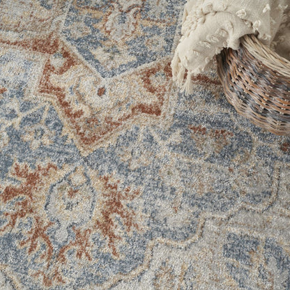 4' X 6' Denim Blue Oriental Power Loom Washable Area Rug