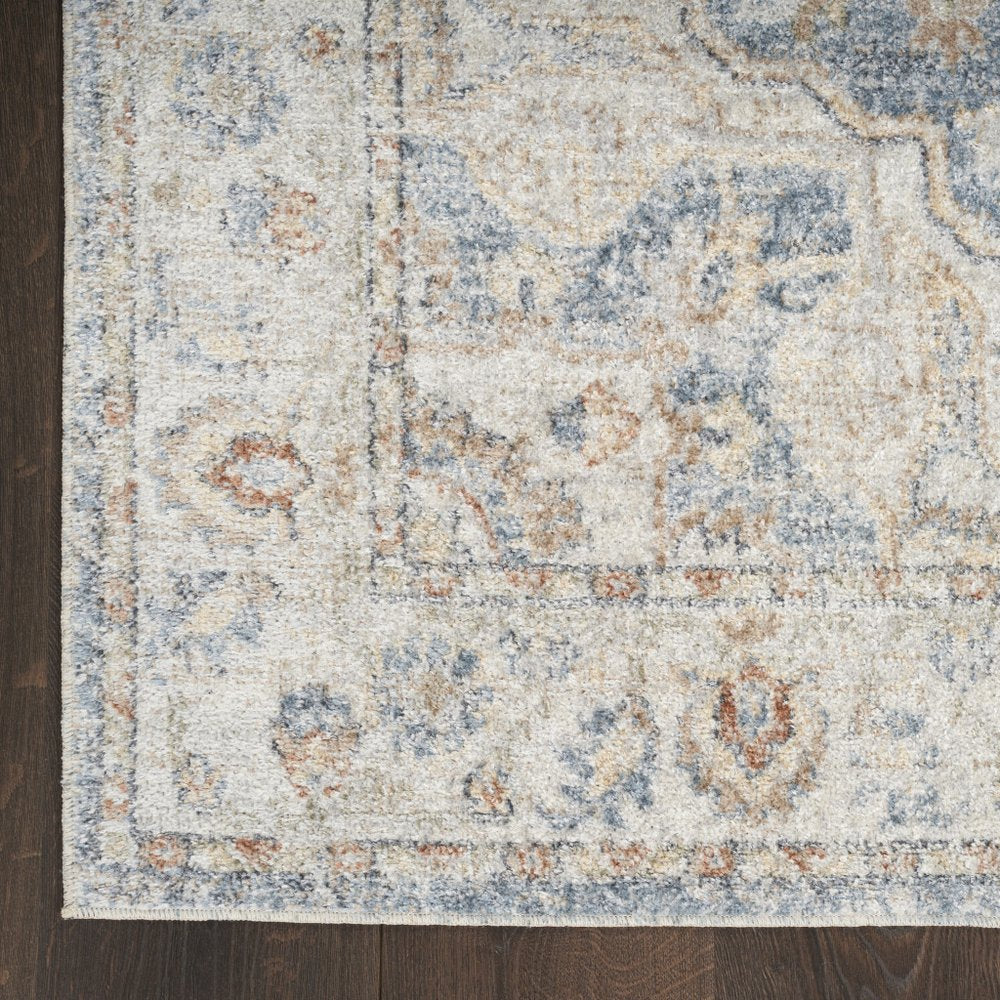 5' X 7' Denim Blue Oriental Power Loom Washable Area Rug