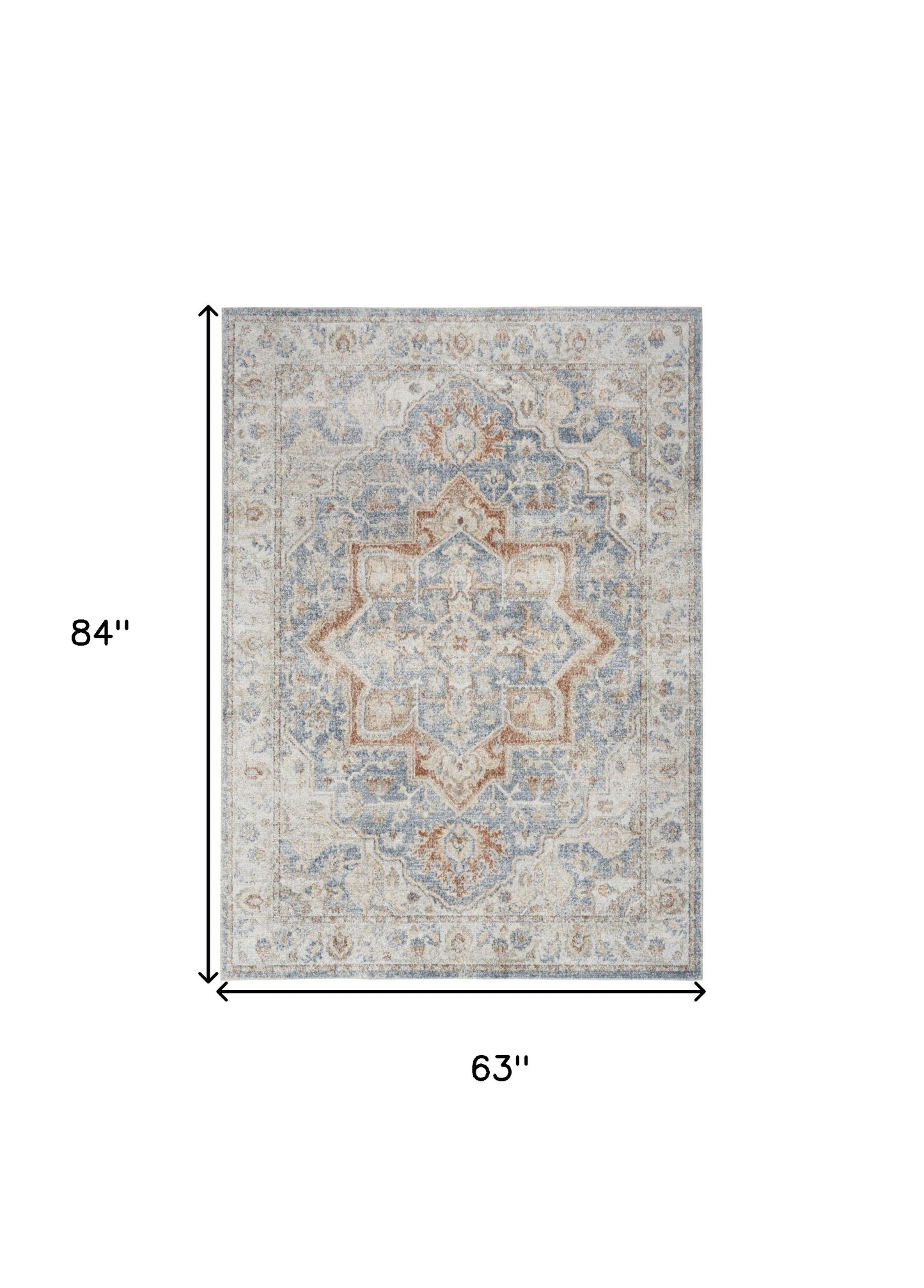 5' X 7' Denim Blue Oriental Power Loom Washable Area Rug