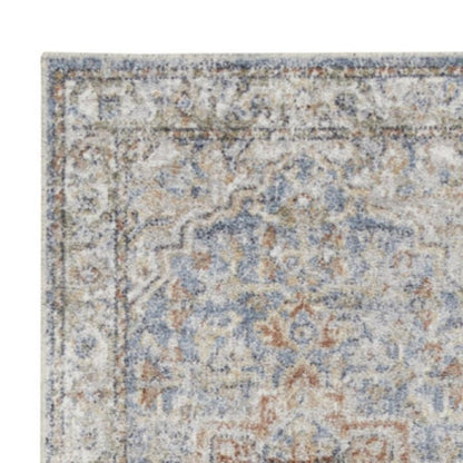 10' Denim Blue Oriental Power Loom Washable Runner Rug