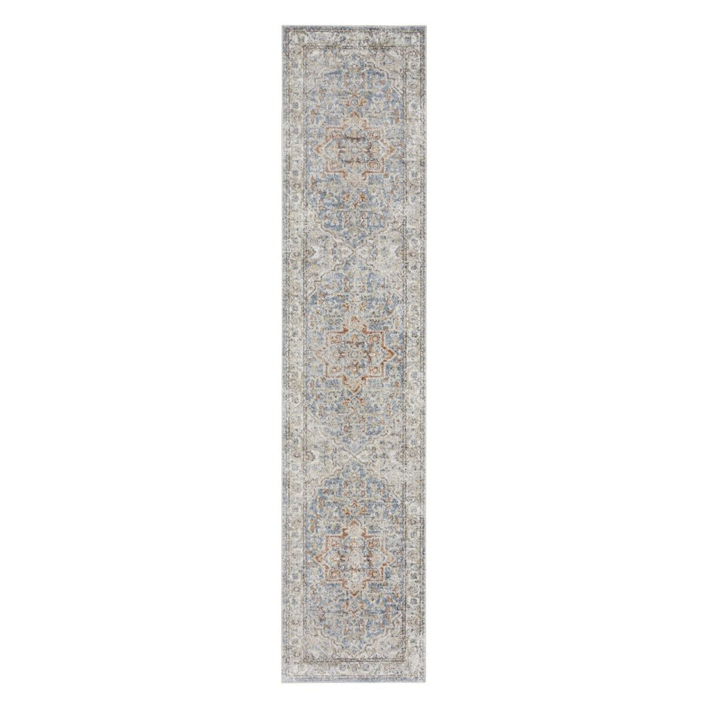 10' Denim Blue Oriental Power Loom Washable Runner Rug