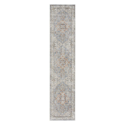 10' Denim Blue Oriental Power Loom Washable Runner Rug