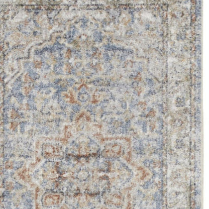 10' Denim Blue Oriental Power Loom Washable Runner Rug