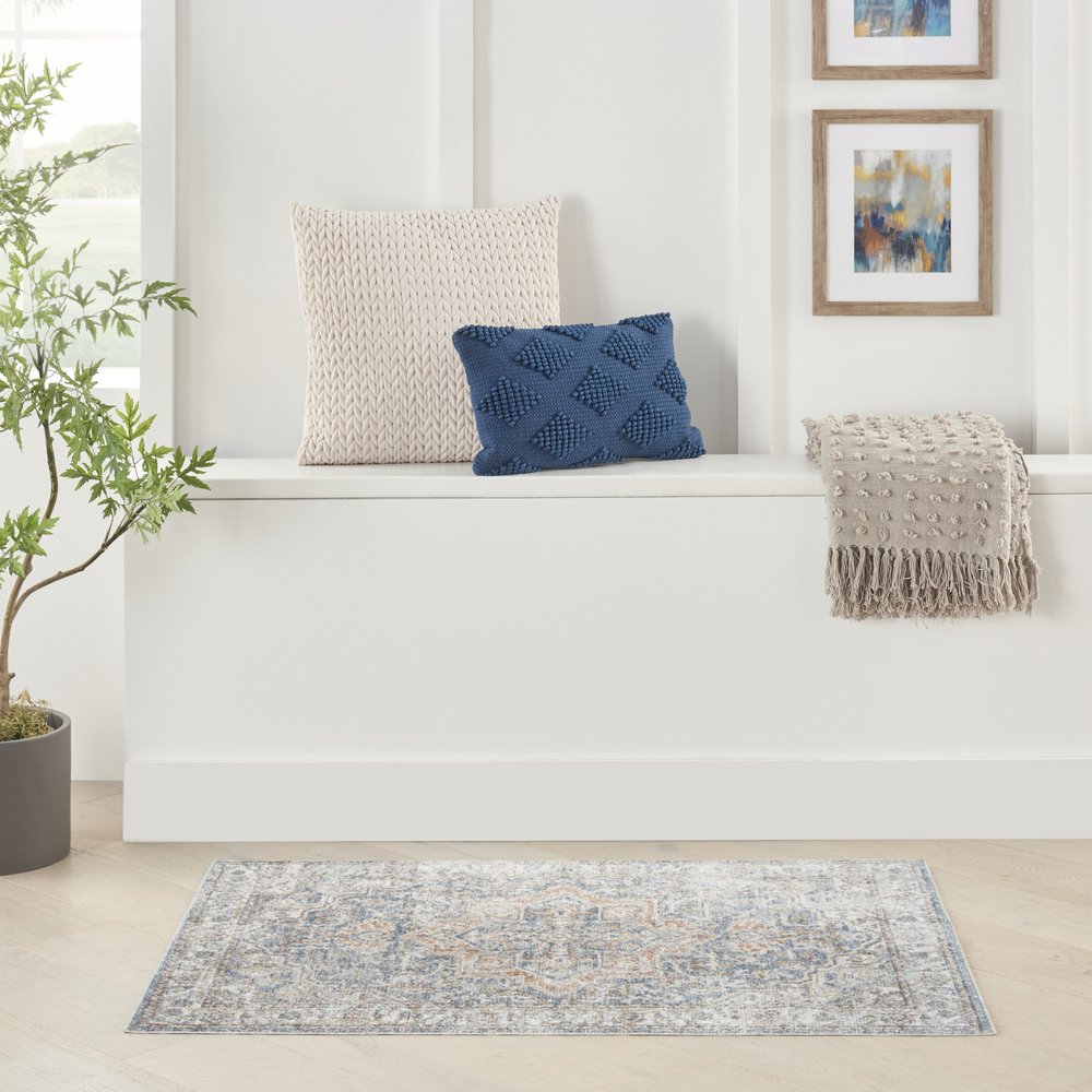 3' X 5' Denim Blue Oriental Power Loom Washable Area Rug