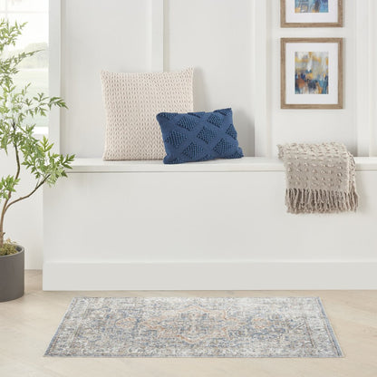 3' X 5' Denim Blue Oriental Power Loom Washable Area Rug