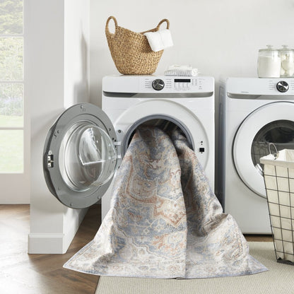 3' X 5' Denim Blue Oriental Power Loom Washable Area Rug