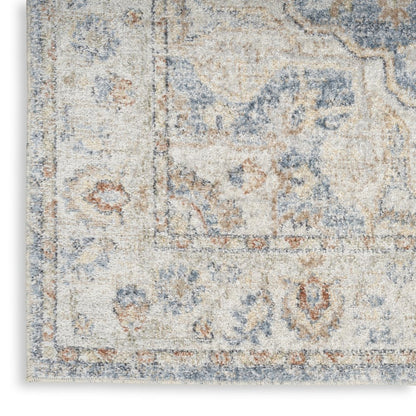 8' X 10' Denim Blue Oriental Power Loom Washable Area Rug