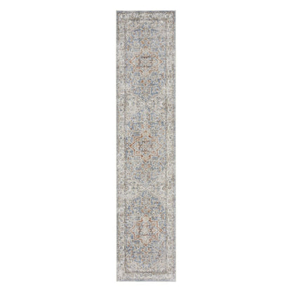 12' Denim Blue Oriental Power Loom Washable Runner Rug