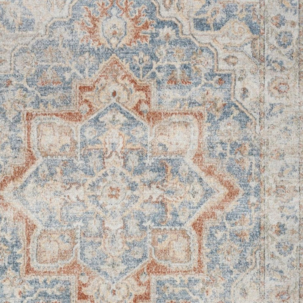 12' Denim Blue Oriental Power Loom Washable Runner Rug