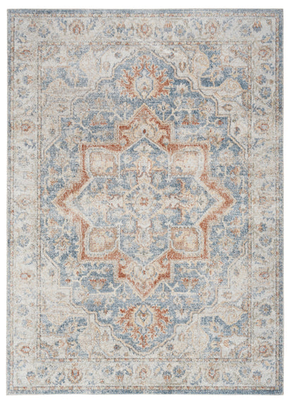 12' Denim Blue Oriental Power Loom Washable Runner Rug