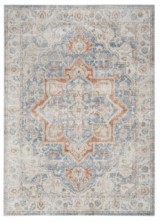 12' Denim Blue Oriental Power Loom Washable Runner Rug