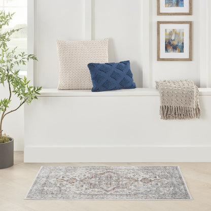 3' X 5' Gray Oriental Power Loom Washable Area Rug