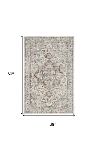 3' X 5' Gray Oriental Power Loom Washable Area Rug