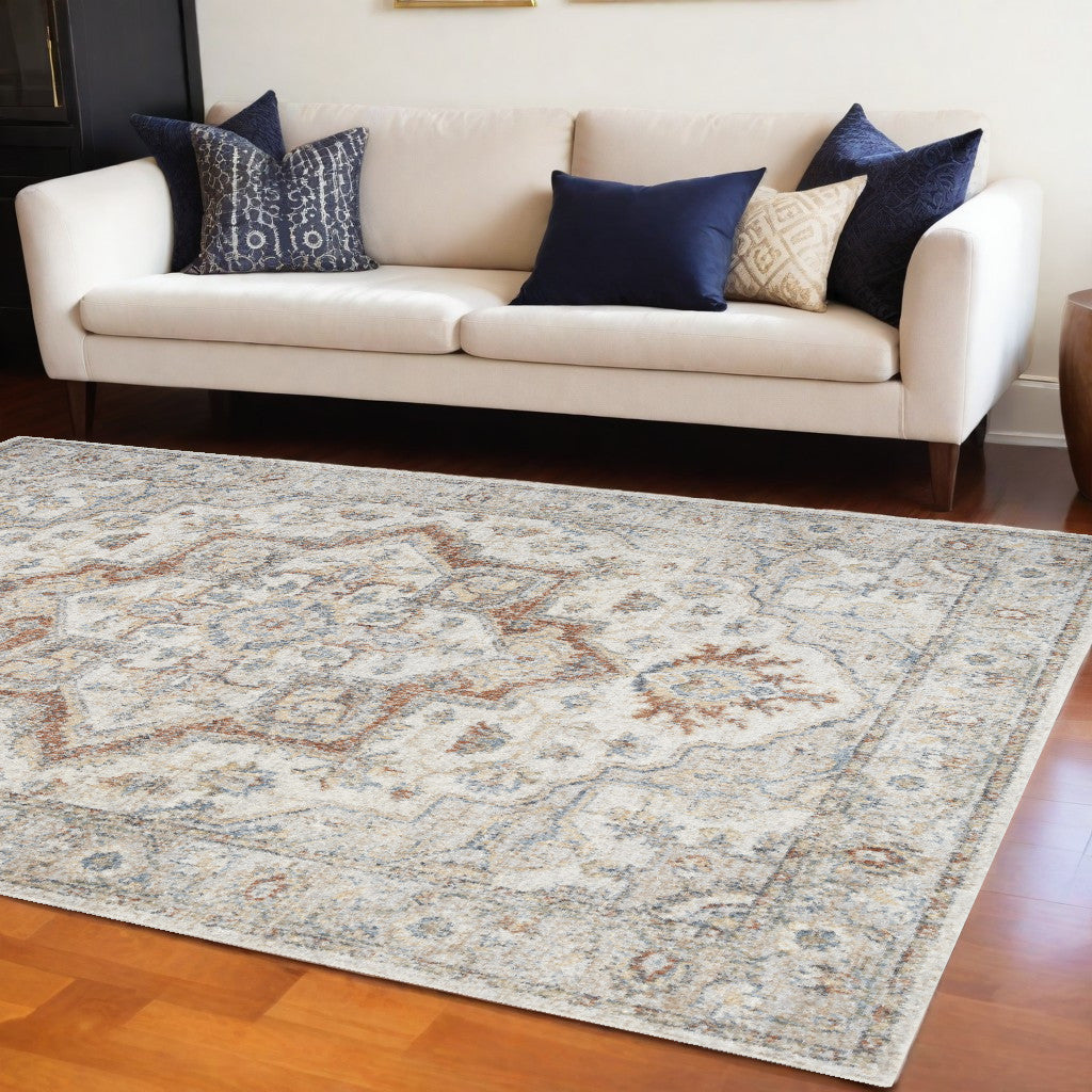 8' X 10' Gray Oriental Power Loom Washable Area Rug