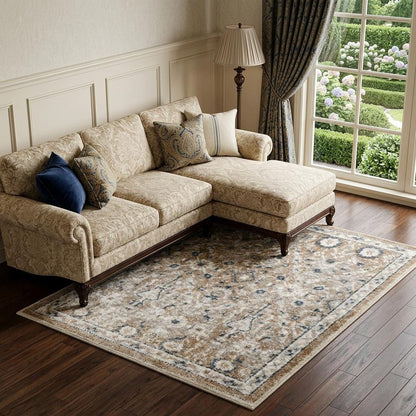 7' X 9' Gray Oriental Power Loom Washable Area Rug