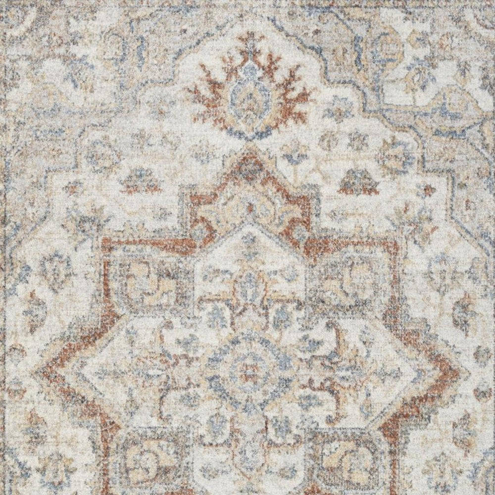 5' X 7' Gray Oriental Power Loom Washable Area Rug