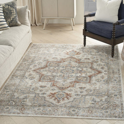 5' X 7' Gray Oriental Power Loom Washable Area Rug