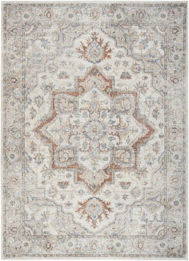 5' X 7' Gray Oriental Power Loom Washable Area Rug