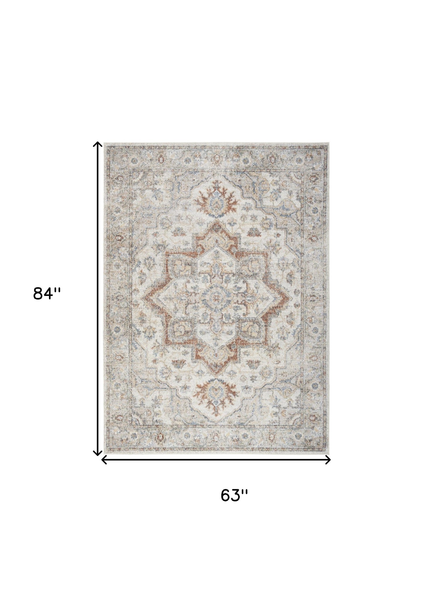 5' X 7' Gray Oriental Power Loom Washable Area Rug