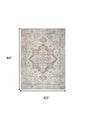 5' X 7' Gray Oriental Power Loom Washable Area Rug