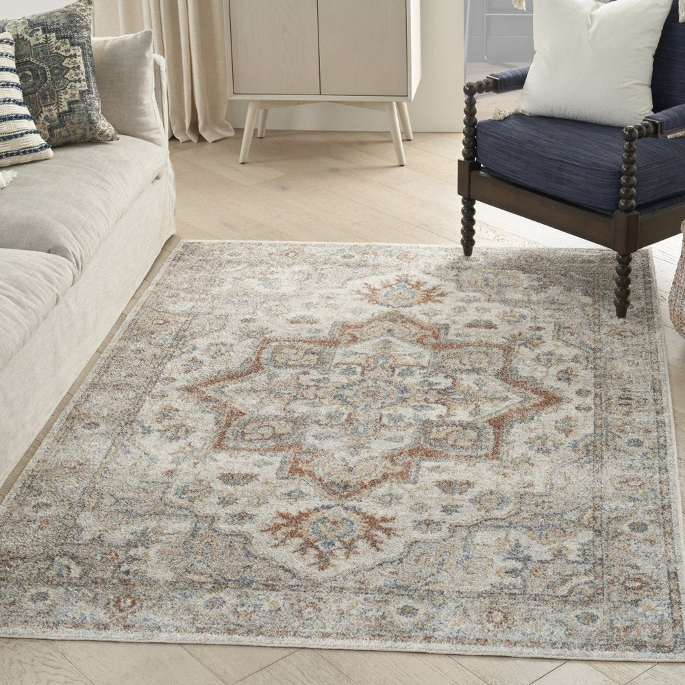 4' X 6' Gray Oriental Power Loom Washable Area Rug