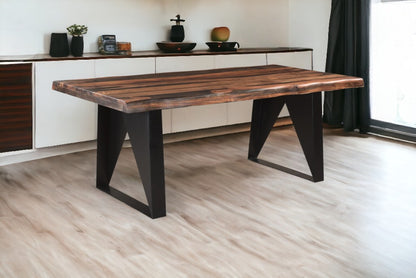 80" Dark Brown And Black Solid Wood And Metal Sled Base Dining Table