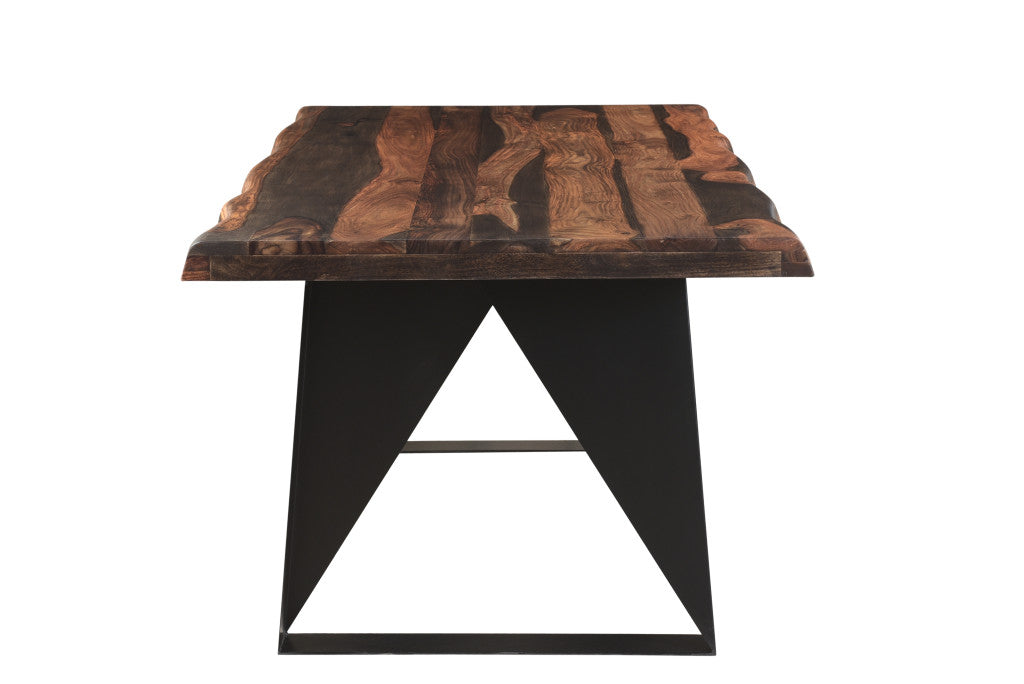 80" Dark Brown And Black Solid Wood And Metal Sled Base Dining Table