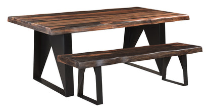 80" Dark Brown And Black Solid Wood And Metal Sled Base Dining Table